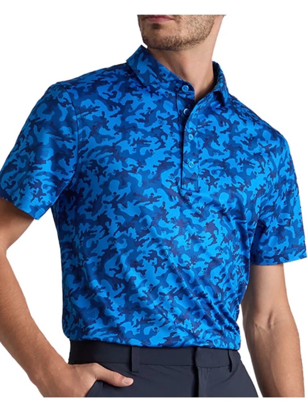 G/FORE Mapped Camp Tech Jersey Blue Golf Polo Shirt Men Size Medium NEW